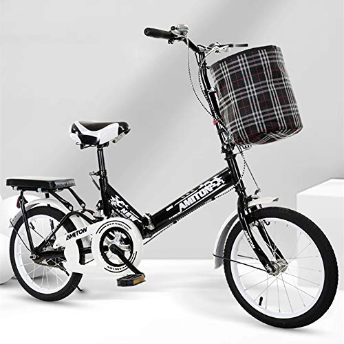 Folding Bike : 20 Inch Damping Foldable Bicycle, Folding Bike for 135-175cm People, with Adjustable Handlebars & Shopping Basket & Front And Back Brakes Bike