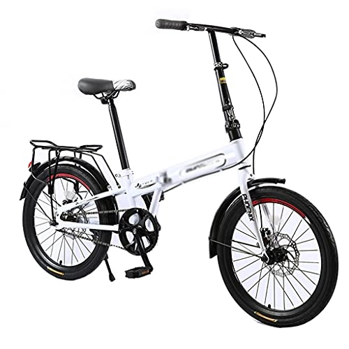 Folding Bike : 20 Inch Foldable Bicycle Portable Adult Bike Lightweigh Foldable Bicycle Student Bikes, Disc Brake (Color : White, Size : 20 inches)