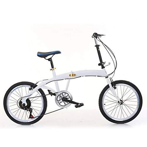 Folding Bike : 20 Inch Folding Bicycle - Bikes for for Adults White Lightweight Mini Bike Carbon Steel Frame City Bike Bicycle 7 Speed Gear for Student Adult