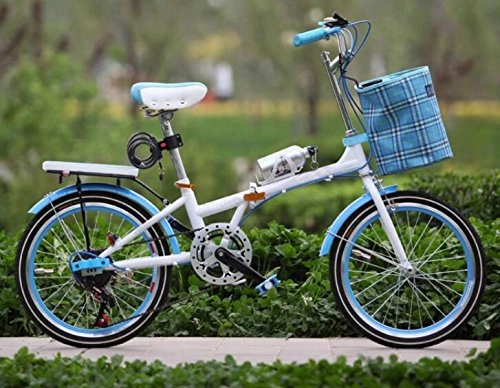 Folding Bike : 20-inch Folding Bicycle Children's Adult Male And Female Students Car Ladies Bicycle Gift Car, Blue-20in