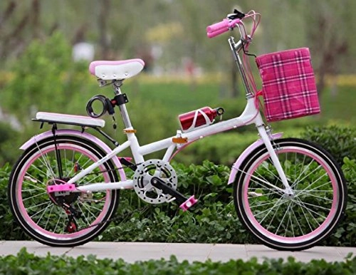 Folding Bike : 20-inch Folding Bicycle Children's Adult Male And Female Students Car Ladies Bicycle Gift Car, Pink-20in