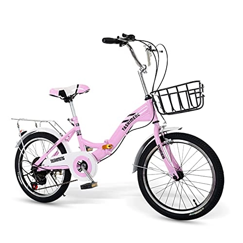 Folding Bike : 20 Inch Folding Bicycle, Light Work Variable Speed Tight Brakes City Retro Bike with Rear Lights and Car Basket