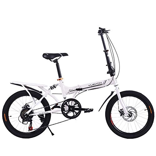 Folding Bike : 20 Inch Folding Bicycle Shifting - Folding Speed Bicycle Women / Men's Adult Students Bicycle Double Disc Brakes Shock Absorption, White