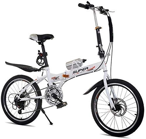 Folding Bike : 20 Inch Folding Bicycle Shifting - Folding Speed Bicycles Men And Women Bicycle Ultra Light Portable Front And Rear Disc Brakes 20 Inch Adult Student Car, White (Color : White)