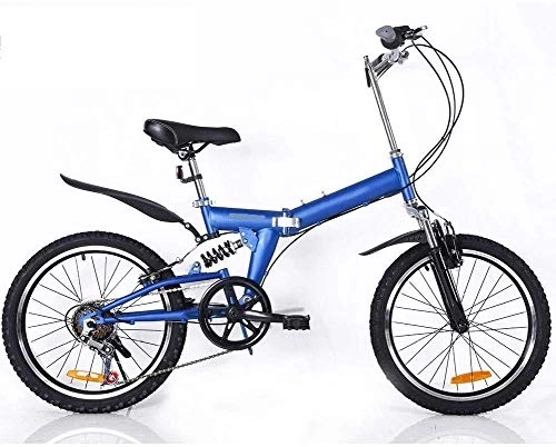 Folding Bike : 20 Inch Folding Bicycle Shifting - Male And Female Bicycles - Adult Children Students Folding Shock Mountain Bike, White (Color : Blue)