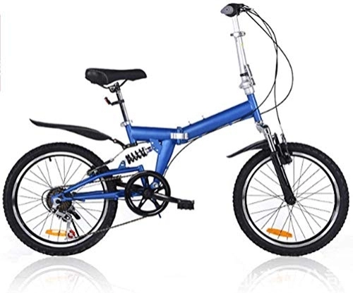 Folding Bike : 20 Inch Folding Bicycle Shifting - Male And Female Bicycles - Adult Children Students High Carbon Steel Damping Mountain Bike, Yellow (Color : Blue)
