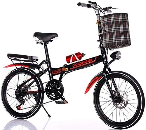 Folding Bike : 20 Inch Folding Bicycle Shifting - Men And Women Bicycle - Disc Brakes Adult Ultra Light Children Students Portable with Small Bicycle, Red, 20inchonewheel (Color : Red, Size : 20inchonewheel)