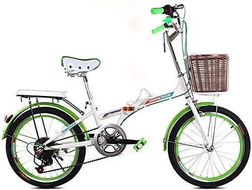 Folding Bike : 20 Inch Folding Bicycle Shifting - Men And Women Shock Absorber Bicycle - Double Disc Brake Folding Bicycle Shifting - Lady Adult Bicycle, Blue (Color : Green)