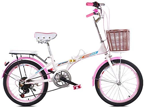 Folding Bike : 20 Inch Folding Bicycle Shifting - Men And Women Shock Absorber Bicycle - Double Disc Brake Folding Bicycle Shifting - Lady Adult Bicycle, Blue (Color : Pink)