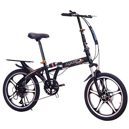 Folding Bike : 20 Inch Folding Bicycle - Shock Absorption Double Disc Brakes Shift One Wheel Male And Female Students Adult Bicycle, Black