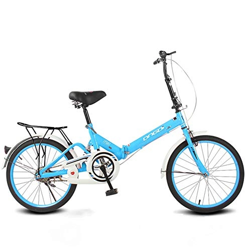 Folding Bike : 20 Inch Folding Bicycle Single Speed Shock Absorber Mini Ultra Light Portable, Blue