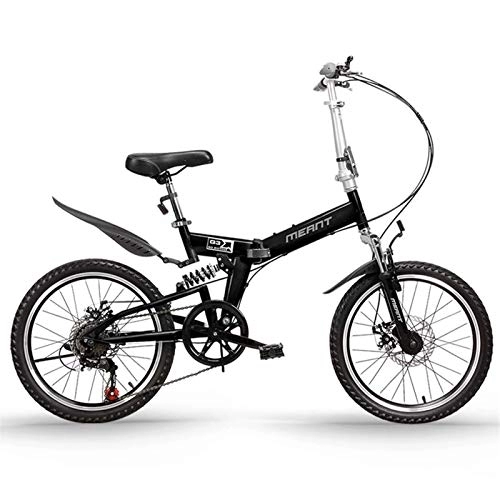 Folding Bike : 20 Inch Folding Bicycle Student Bicycle Single Speed Disc Brake Adult Compact Foldable Bike Gears Folding System Traffic Light Fully Assembled (Color : Black, Size : 20in)