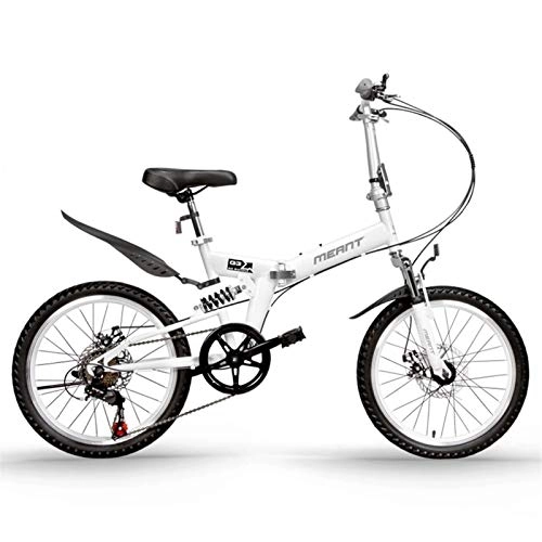 Folding Bike : 20 Inch Folding Bicycle Student Bicycle Single Speed Disc Brake Adult Compact Foldable Bike Gears Folding System Traffic Light Fully Assembled (Color : White, Size : 20in)