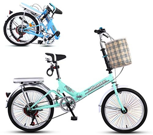 Folding Bike : 20 Inch Folding Bicycle Women'S Light Work Adult Adult Ultra Light Variable Speed Portable Adult Small Student Male Bicycle Folding Carrier Bicycle Bike / Green