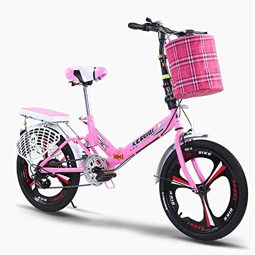 Folding Bike : 20 Inch Folding Bicycle Women's Light Work Adult Adult Ultra Light Variable Speed Portable Adult Small Student Male Bicycle Folding Carrier Bicycle Bike Pink