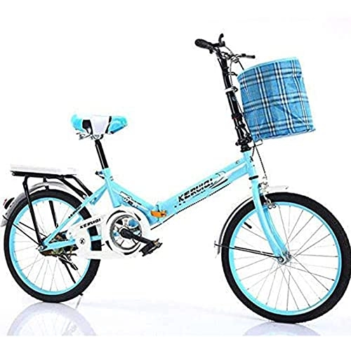 Folding Bike : 20-inch Folding Bicycles, Women's Lightweight Adult Ultra-light Variable Speed Portable Bicycles, Adult Primary School Boys' Bicycles Foldable, Single-speed Bicycles (Color : Blue)