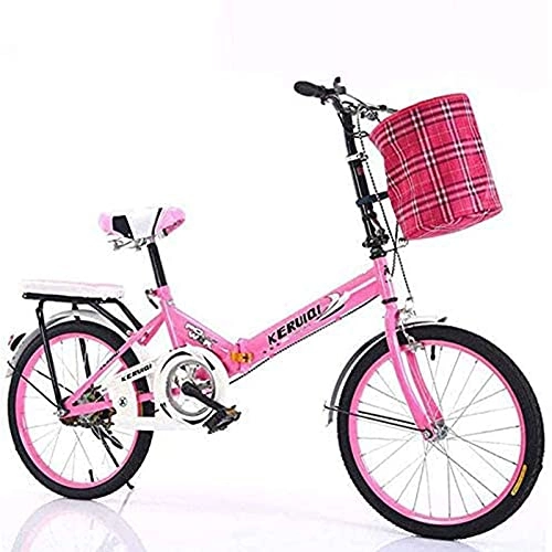 Folding Bike : 20-inch Folding Bicycles, Women's Lightweight Adult Ultra-light Variable Speed Portable Bicycles, Adult Primary School Boys' Bicycles Foldable, Single-speed Bicycles (Color : Pink)