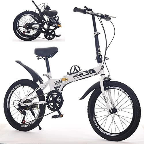 Folding Bike : 20 Inch Folding Bike, 6 Speeds Portable Urban Road Bike with Dual Disc Brakes Lightweight Foldable Bicycle Commute Cycle for Men Women White, 20 inches