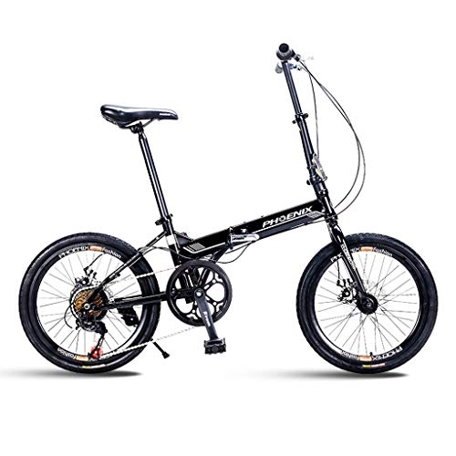 Folding Bike : 20-inch Folding Bike, 7-speed Male And Female Students, Adult Bicycle Ultra-light, Portable Children's Folding Bike A++ (Color : Black, Size : 20 inches)