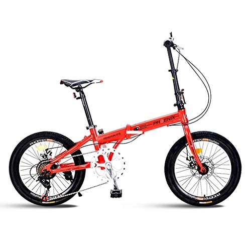 Folding Bike : 20-inch Folding Bike, 7-speed Male And Female Students, Adult Bicycle Ultra-light, Portable Children's Folding Bike (Color : Red, Size : 20 inches)