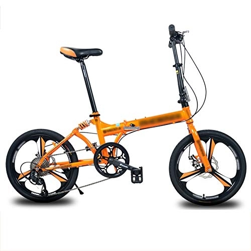 Folding Bike : 20 Inch Folding Bike, 8 Speed Low Step-Through Steel Frame Foldable Compact Bicycle with Comfort Saddle and Rack for Adults, Orange-B