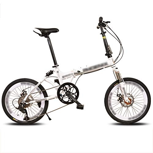 Folding Bike : 20 Inch Folding Bike, 8 Speed Low Step-Through Steel Frame Foldable Compact Bicycle with Comfort Saddle and Rack for Adults, White-A