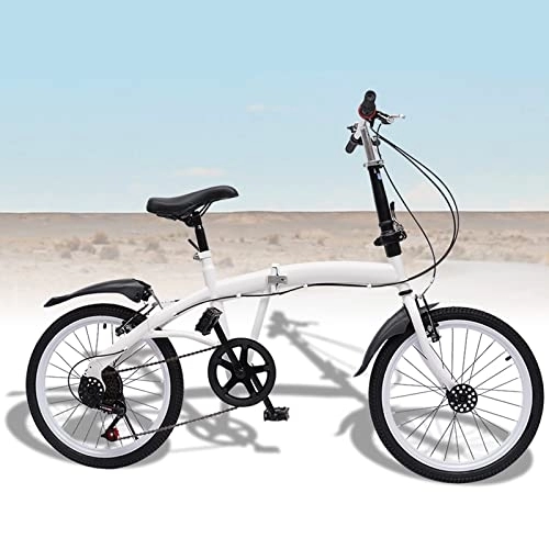 Folding Bike : 20 Inch Folding Bike for Adult Men and Women Teens - Lightweight 7 Speed Foldable Bike Height Adjustable City Bicycle with Dual V-Brake, Alloy Carbon Steel, 90kg Load (White)