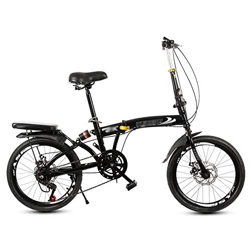 Folding Bike : 20 Inch Folding Bike for Adult Men And Women Teens, Mini Lightweight Foldable Mountain Bike, 6 Speed, High Carbon Steel, Dual Disc Brakes, Shock Absorber, Black