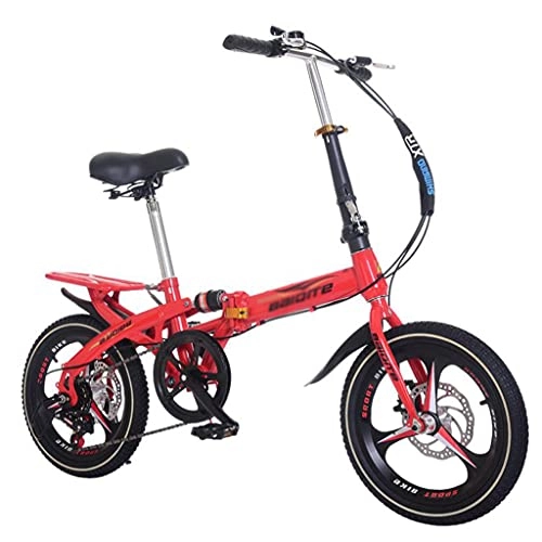 Folding Bike : 20 Inch Folding Bike For Adult Men Women, Mini Compact Foldable Bicycle For Student Office Worker Urban, High Tensile Steel Folding Frame(Color:red)