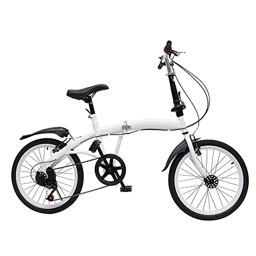 Folding Bike : 20 inch Folding Bike for Adults / Kids with 7 Speed Gears Alloyed Carbon Steel Double V Brake White