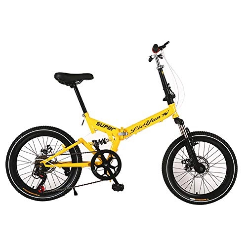 Folding Bike : 20 inch Folding Bike, Lightweight Bicycle with 6 Speed Gears for Adults, Yellow, DiscBrake