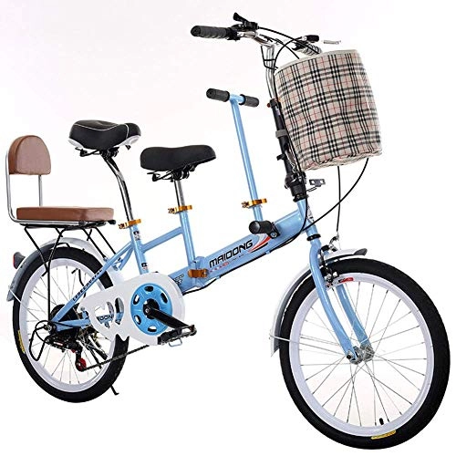 Folding Bike : 20 Inch Folding Bike V Brake Tandem Bike Parent-child Bike 7 Speeds Mini Bicycle with Basket Folding Bicycle E AQUILA1125 (Color : Blue)