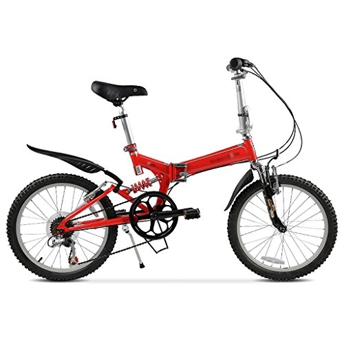 Folding Bike : 20-inch folding bike variable speed bicycle shock absorber adult cycling ( Color : Red )