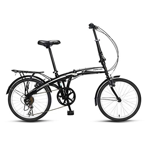 Folding Bike : 20 Inch Folding City Bicycle, High Carbon Steel Frame Commuter Bike, 7 Variable Speed Track Bicycle, Lightweight Classic Retro Bicycle for Male Female Students, Damping Road Bike, Black