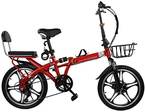 Folding Bike : 20 Inch Folding City Bike Bicycle, Mountain Road Bike Lightweight Fold Up Foldable Hybrid Bikes Commuter Full Suspension Specialized for Men Women Adult Ladies, H051ZJ (Color : Red, Size : 20 inch)
