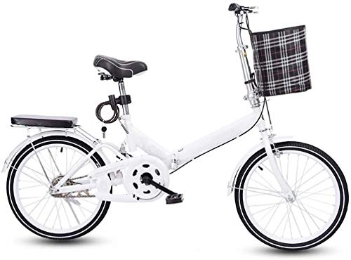 Folding Bike : 20 Inch Folding City Bike Bicycle, Mountain Road Bike Lightweight Fold Up Foldable Hybrid Bikes Commuter Full Suspension Specialized for Men Women Adult Ladies, H060ZJ (Color : White)