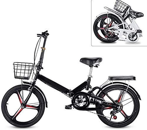 Folding Bike : 20 Inch Folding City Bike Bicycle, Mountain Road Bike Lightweight Fold Up Foldable Hybrid Bikes Commuter Full Suspension Specialized for Men Women Adult Ladies, H069ZJ (Color : Black)
