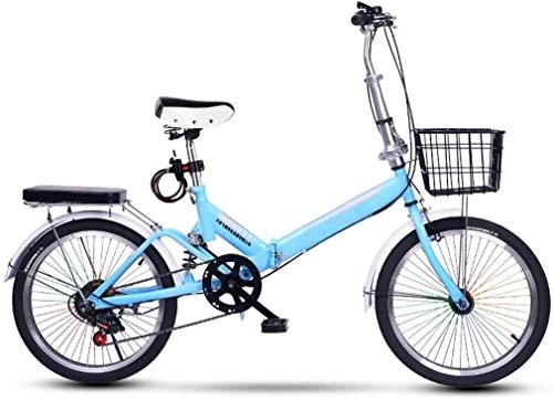 Folding Bike : 20 Inch Folding City Bike Bicycle, Mountain Road Bike Lightweight Fold Up Foldable Hybrid Bikes Commuter Full Suspension Specialized for Men Women Adult Ladies, H086ZJ (Color : Blue)