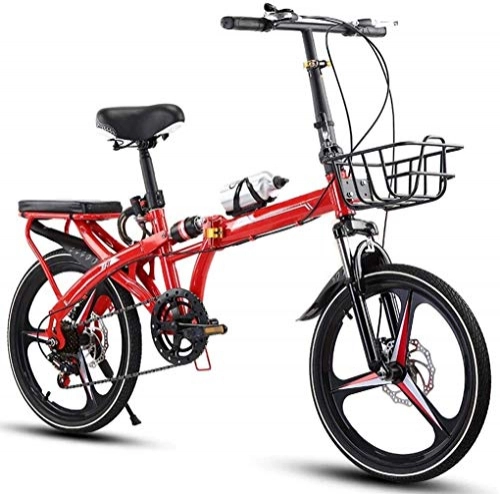 Folding Bike : 20 Inch Folding City Bike Bicycle, Mountain Road Bike Lightweight Fold Up Foldable Hybrid Bikes Commuter Full Suspension Specialized for Men Women Adult Ladies, H091ZJ (Color : Red, Size : 20inch)