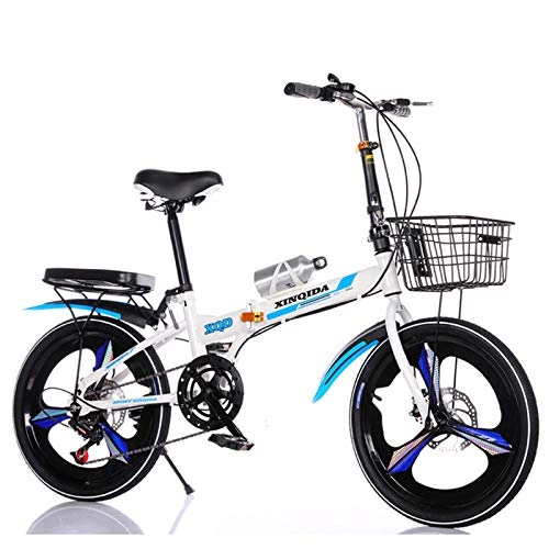 Folding Bike : 20 inch folding city bike, high carbon steel frame, variable speed dual disc brake, free installation of 3-wheel bicycle-blue_20 inches