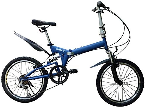 Folding Bike : 20 Inch Folding Speed Bicycle - Adult Children 6 Speed Folding Bike - Female Men's Road Bike Front Folding Bike, Blue (Color : Blue)
