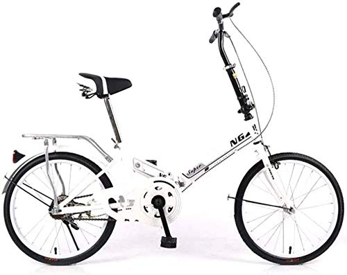 Folding Bike : 20-Inch Folding Speed Bicycle, Adult Folding Bicycle Bicycle, Women's Student Ladies Single Speed Variable Speed Shock Absorber Bicycle Portable Commuter Car, sixspeed- White