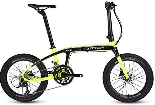 Folding Bike : 20-Inch Folding Speed Bicycle - Adult Folding Bicycle - Carbon Fiber Folding Bicycle BMX 20 Inch 16 Speed Double Disc Brake Light Portable Bicycle, White (Color : Yellow)