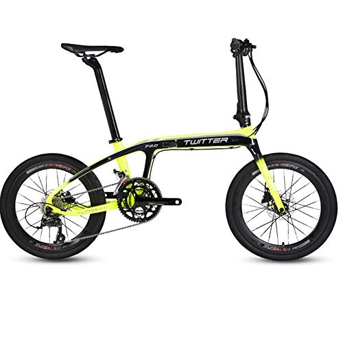 Folding Bike : 20-Inch Folding Speed Bicycle - Adult Folding Bicycle - Carbon Fiber Folding Bicycle BMX 20 Inch 16 Speed Double Disc Brake Light Portable Bicycle, Yellow