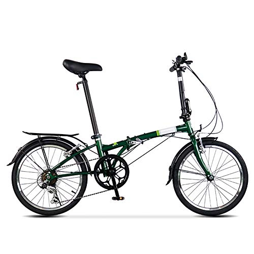 Folding Bike : 20-Inch Folding Speed Bicycle - Adult Folding Bicycle Student Ladies 6 Speed Variable Speed Shock Absorber Bicycle Portable Commuter Car, Green
