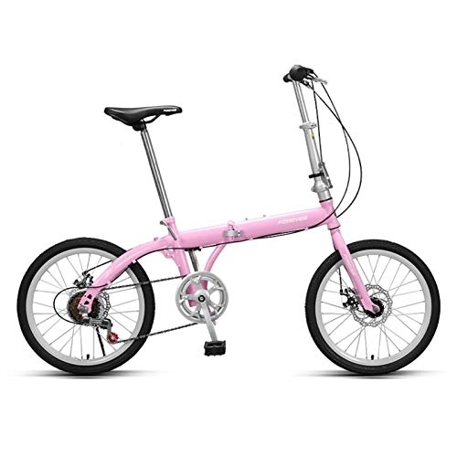 Folding Bike : 20-Inch Folding Speed Bicycle, Student Folding Bike, Men and Women Folding 6 Speed Bicycle Damping Bicycle (Color : Pink, Size : 20in)