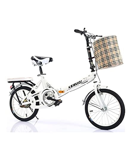 Folding Bike : 20 inch ladies bicycle folding bike lightweight shock-absorbing road bike with basket for transportation can be put in the trunk free to install bicycle(Color:white, Size:Air transport)