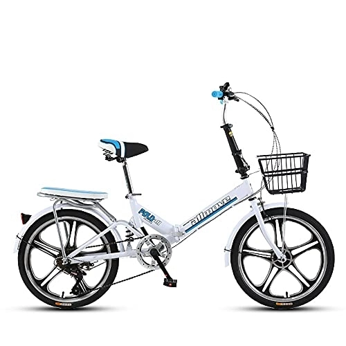 Folding Bike : 20 Inch Lightweight Alloy Folding City Bike Bicycle for Men and Women, Light Work Variable Speed Double Disc Brakes City Retro Bike with Rear Lights and Car Basket