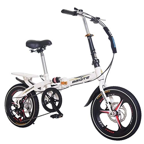 Folding Bike : 20 Inch Lightweight Mini Folding Bike Small Portable Bicycle for Adults Students Compact Bicycle with Variable Speed for Work / School / Leisure - Easy to Carry (White)