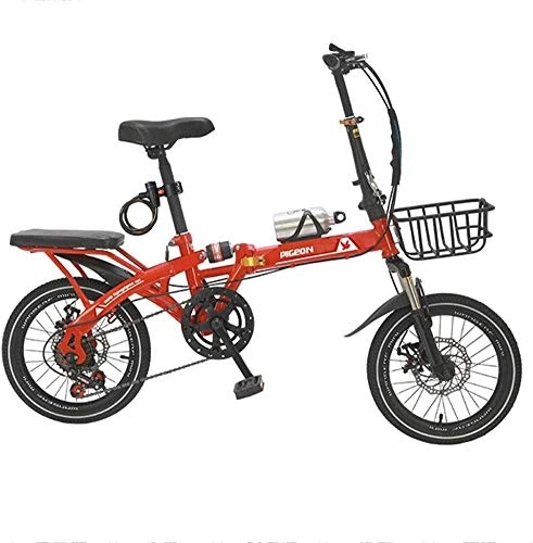Folding Bike : 20 Inch Men And Women Folding Bicycle - Variable Speed Mountain Bike Adult Off-Road Speed Male And Female Students Fast Bicycle, Black, 16inches (Color : Red, Size : 16inches)